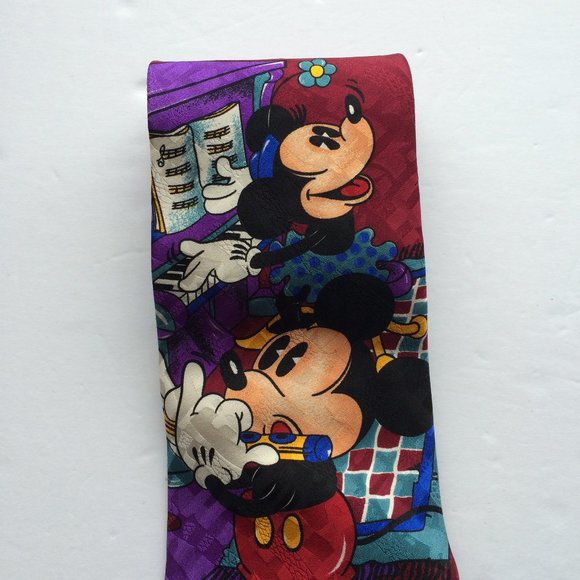 Disney Leeds International Mens Tie Mickey Minnie Mouse Music Theme 100 % Silk - Picture 3 of 8